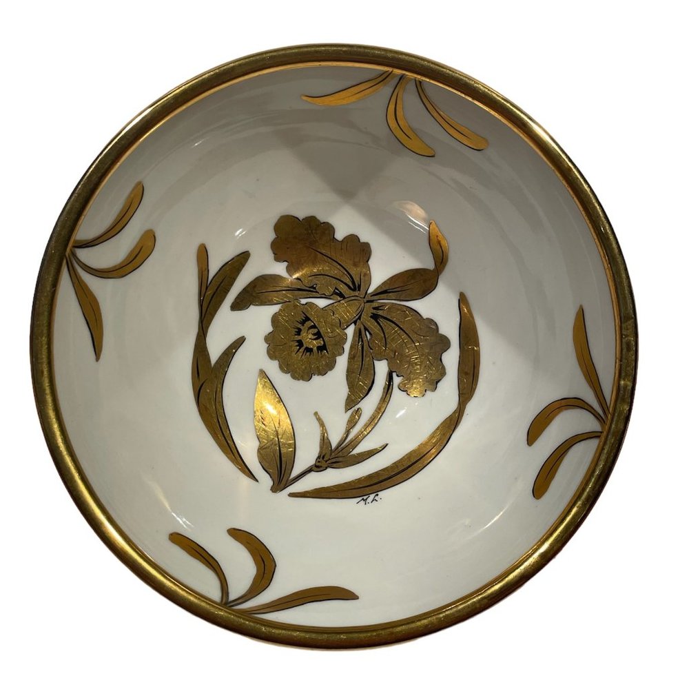 Stouffer Bowl Heavy Gold Orchid Signed ML